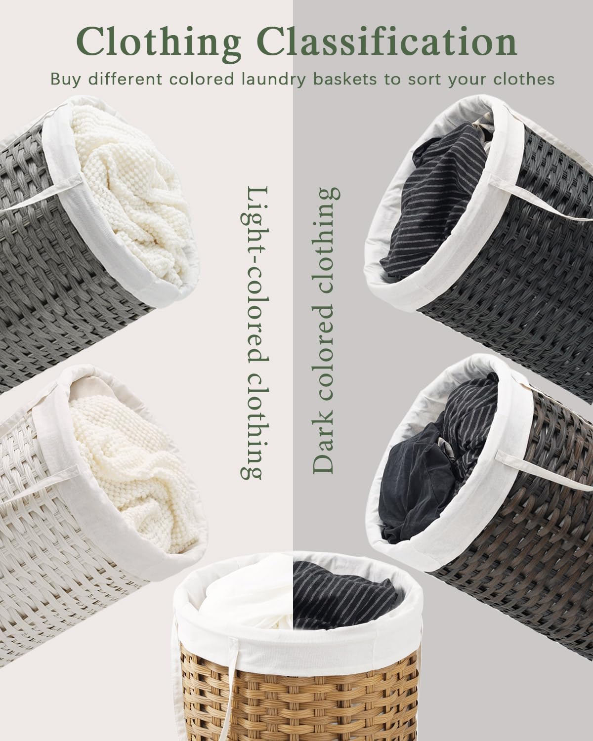 Laundry Hamper Laundry Basket Round 19.0 Gal (72 L) Handwoven Rattan Laundry Basket, Large Wicker Laundry Hamper with Removable Laundry Bag Handles 2 Mesh Bags for Bedroom Living Room White