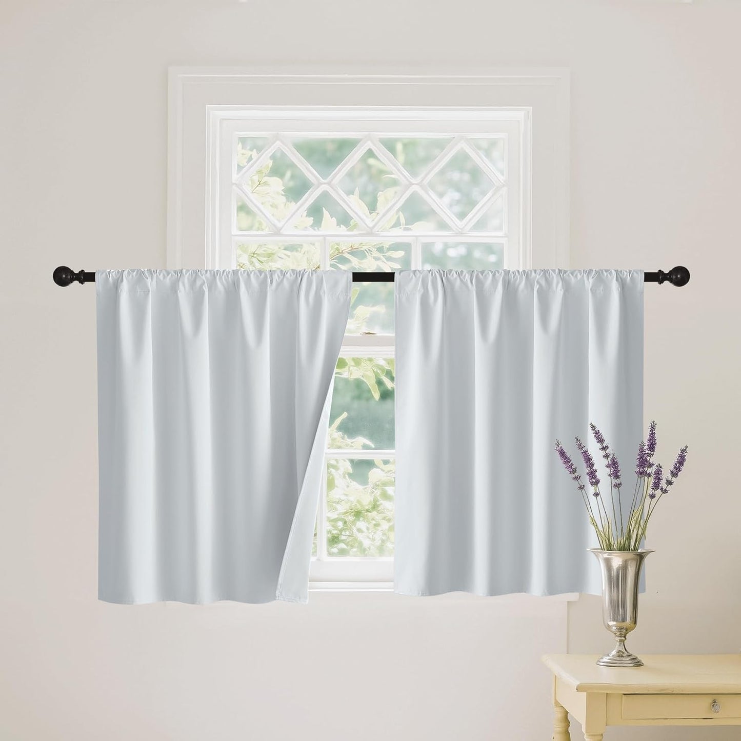 RYB HOME White Short Blackout for Small Window 48 inches Length, Thermal Insulated 100% Blackout Noise Reducing Window Shades for Bedroom Office, 34 inches Wide by 48 inches Long