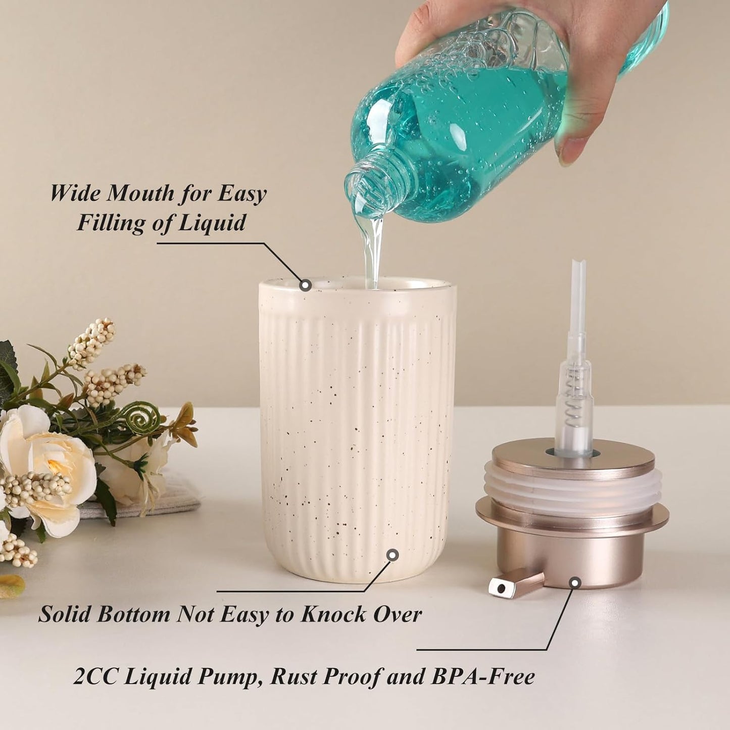 BosilunLife Dish Hand Soap Dispenser - Liquid Pump Soap Dispenser for Bathroom Decro Aprcot 12oz Ceramic Kitchen Dish Dispenser with Rust-Proof Liquid Pump Modern Refillable Lotion Bottles