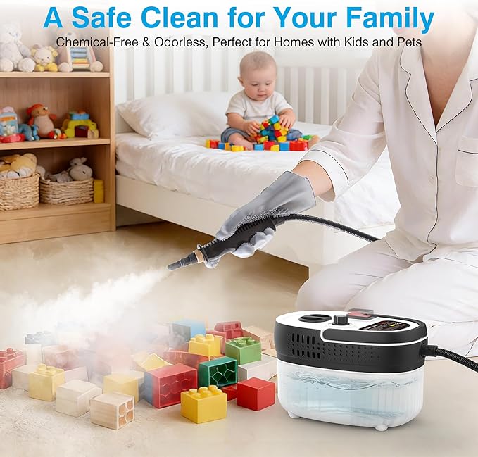 Steam Cleaner for Home & Car Detailing, 2500W High Pressure Portable Steamer with 6-Level Adjustable Steam, 15s Heat-Up, 9.8ft Long Hose, ANSI Z87.1 Goggles, 17-Pcs Kit for Tile, Grout, Hardwood