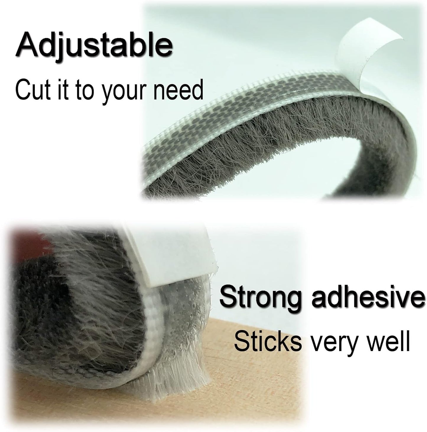 Window Weather Stripping Brush for Sliding Door Frame, Pile Self Adhesive Weather Strip Seal Strip Sealer Soundproofing (65ft x11/32 Backing x 3/16 Brush inch, Black)