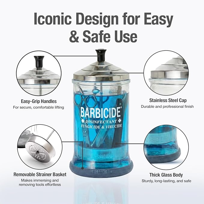 BARBICIDE Disinfectant Jar and Concentrate Starter Set (21 Oz Jar + 16 Fl Oz)– Professional Salon, Spa & Barber Tool Sanitizing Kit