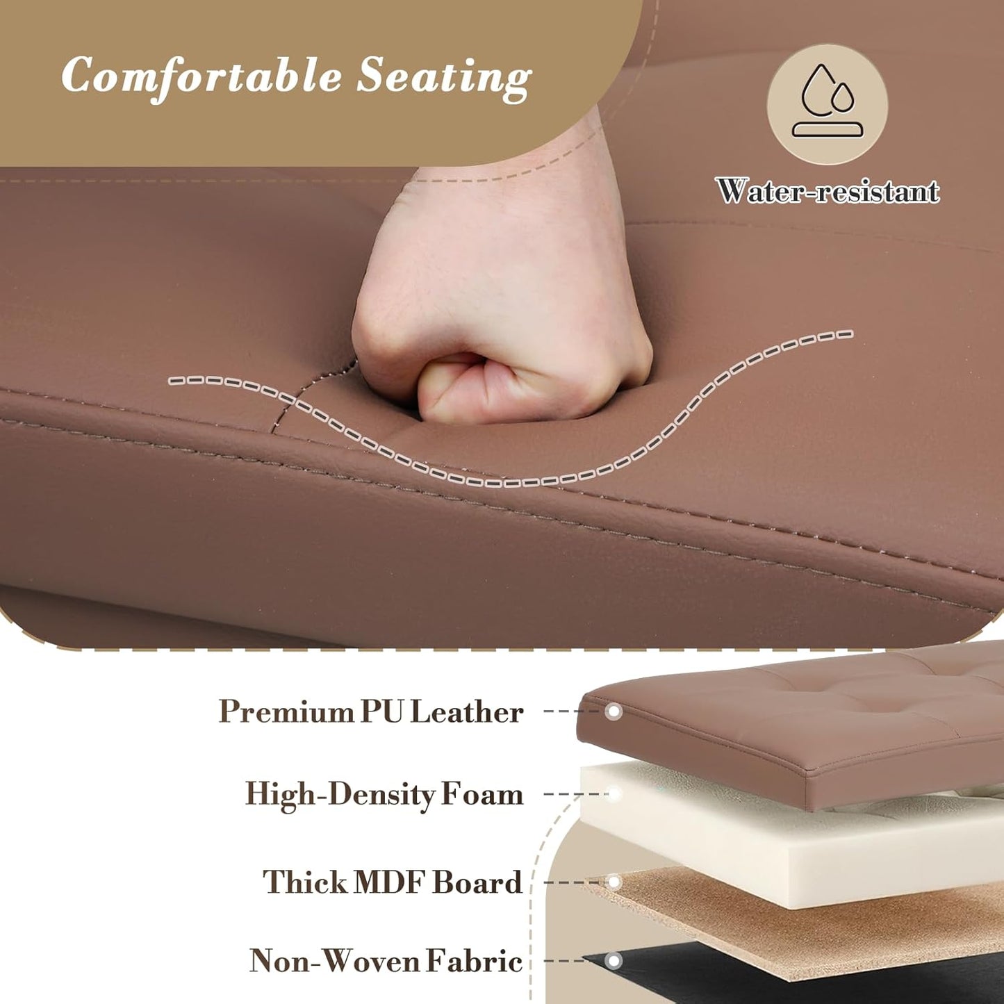 Athena Collection 15" Storage Ottoman Bench Folding Bench with 40L Hidden Storage, Small Cube Ottoman PU Leather Foot Rest Stool Chest with Flipping Lid for Living Room, Bedroom, Entryway, Brown
