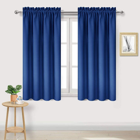 DWCN Blackout Curtains Room Darkening Thermal Insulated Bedroom Curtains Window Curtain Panels, 38 x 45 inches Long, Set of 2 Classic Blue Rod Pocket Drapes