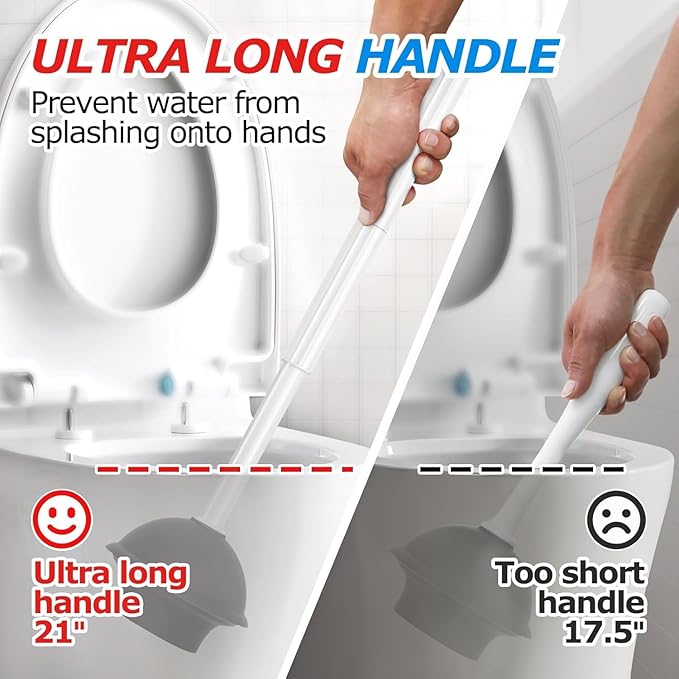2Pack 2 in 1 Toilet Brush and Plunger Set, Toilet Bowl Brush Plunger Set,Extended Handle Plunger,Bathroom Cleaning Tools,Toilet Brush Plunger Combo,Cleaning Brush（Pearl White，21inch）