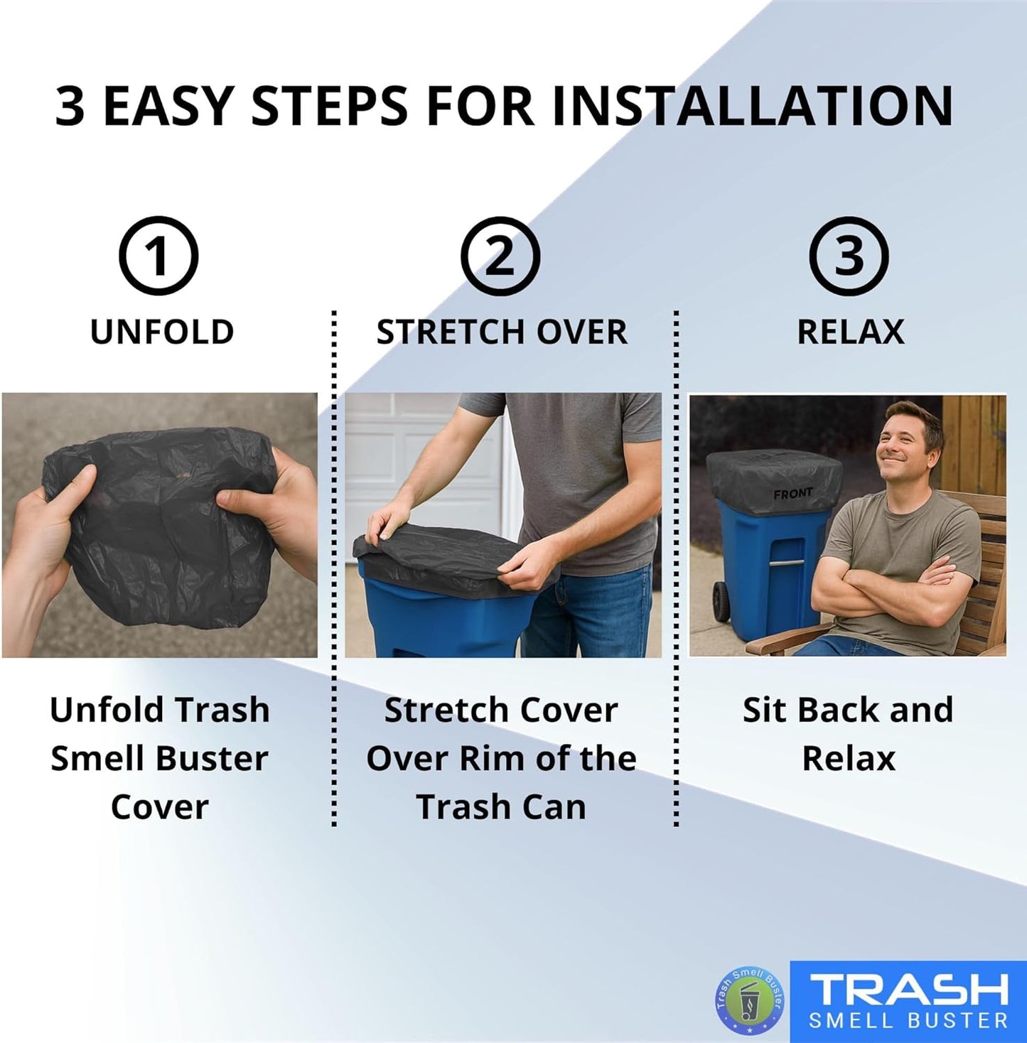 Outdoor Trash Can Cover Odor Eliminating Bag with Elastic Band Lemon Scented Durable 64 Gallon 3 Pack