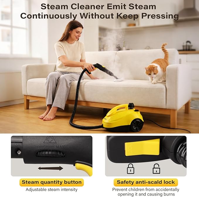 Steam Cleaner For Home, Steam Mop with 23 Accessories, Powerful Multipurpose Steamer for Cleaning to Remove Grime, Grease, 16.4ft Power Cord, Grout, Floor. Sofas, Upholstery
