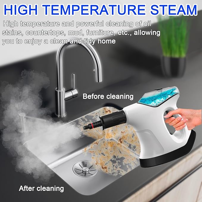Handheld Steam Cleaner for Home, 10S Immediate Heat Hand Held Steam Cleaner, with Visualized Large Water Tank & 9 PCS Accessories & Safety Lock, for Kitchen,Couch,Floor,Window,Car (WHITE+BLACK)