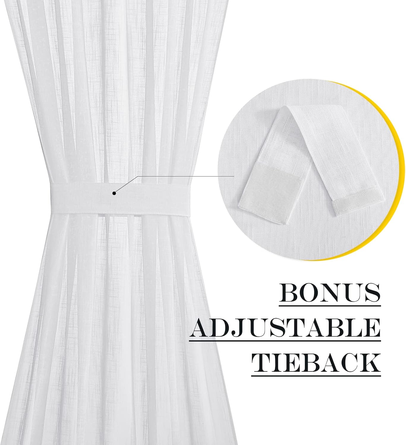 NICETOWN Sheer French Door Curtain, White Linen Door Window Curtain Rod Pocket Light Filtering Drapes for Living Room Tieback Included(26" Width x 72" Lngth, 1 Panel)