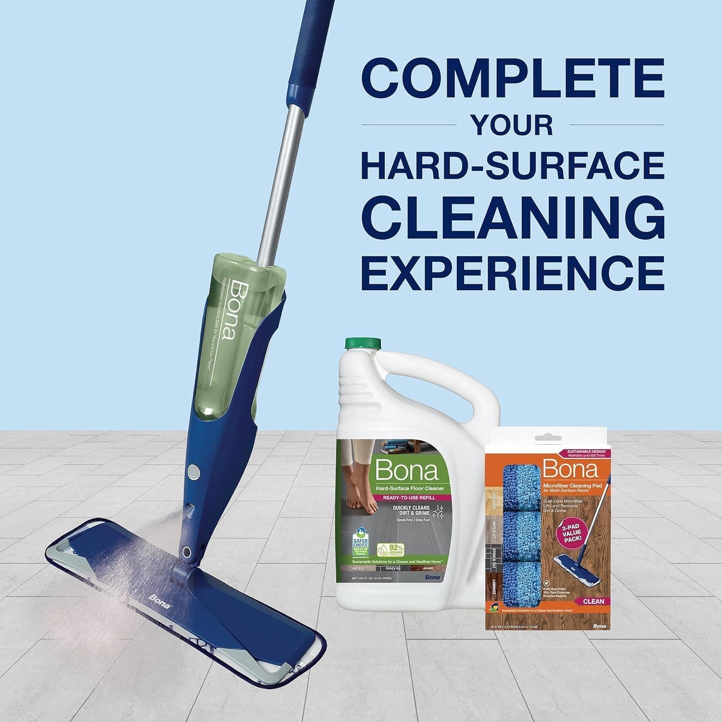 Bona Multi-Surface Floor Cleaner Refill - 128 fl oz - Unscented - Refill for Bona Spray Mops and Spray Bottles - Residue-Free Floor Cleaning Solution for Stone, Tile, Laminate, and Vinyl Floors
