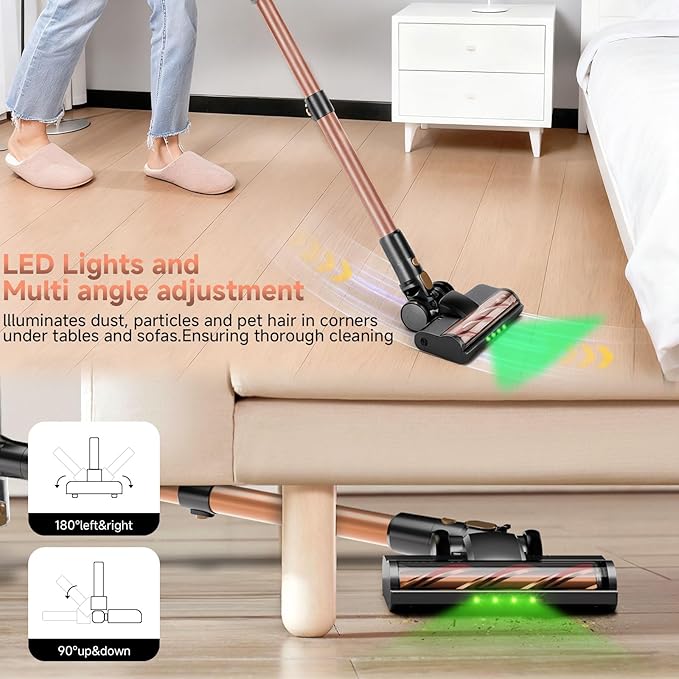 Cordless Stick Vacuum Cleaner - 45KPA Powerful Suction Vacuum with 45 Min Runtime, Detachable Battery, Anti-Tangle & 1.5L Dust Cup, 8 in 1 Vacuum Cleaner for Pet Hair, Carpet, HardFloor, Pink