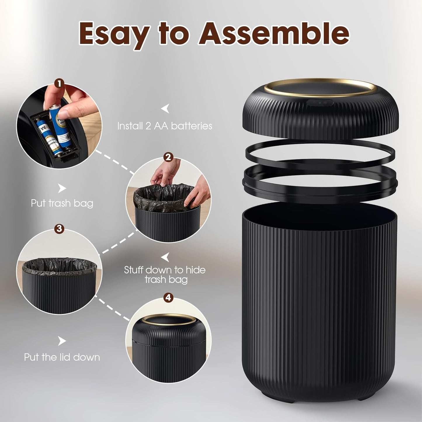 Procade Bathroom Trash Can Automatic Touchless,Motion Sensor Trash Bin,3 Gallon /11 L Smart Office Garbage can with Lid,Small Black Garbage Bin Wastebasket for Bedroom,Toilet, rv, Kitchen,Living Room