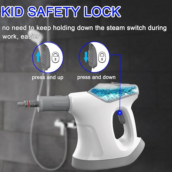 Handheld Steam Cleaner for Home, 10S Immediate Heat Hand Held Steam Cleaner, with Visualized Large Water Tank & 9 PCS Accessories & Safety Lock, for Kitchen,Couch,Floor,Window,Car (WHITE+GREY)