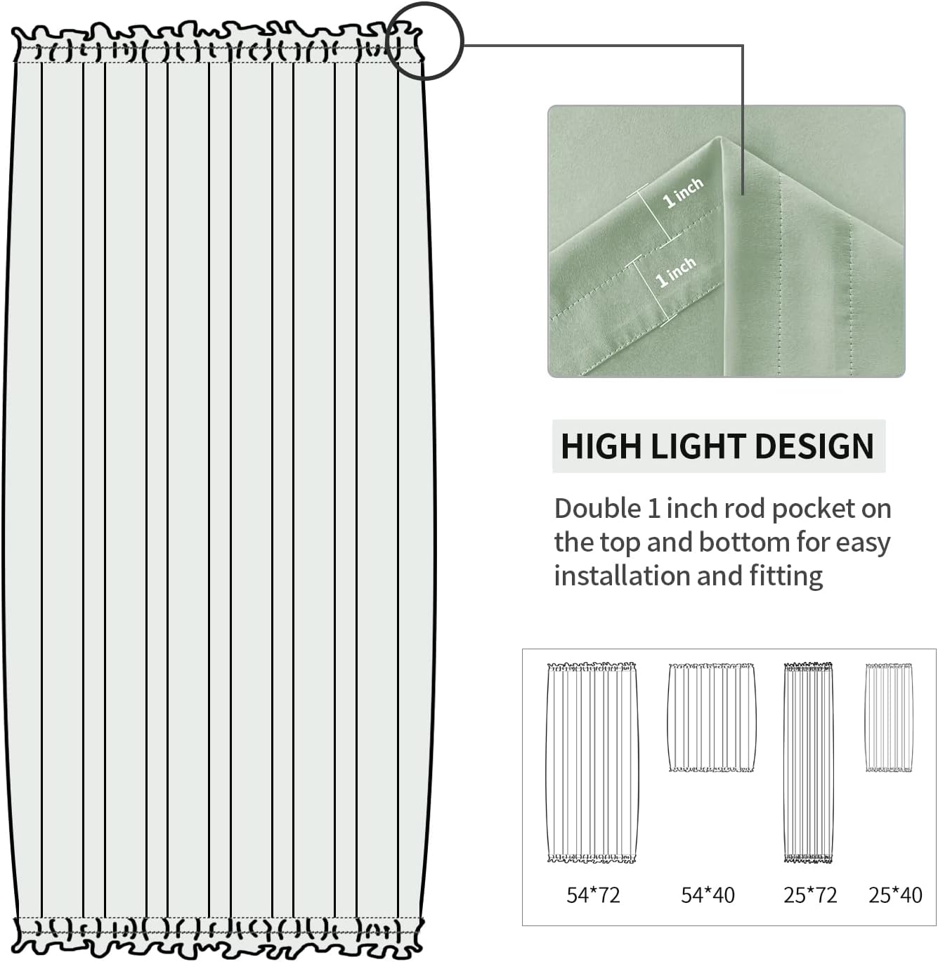 DWCN French Door Curtains – Rod Pocket Thermal Blackout Curtain for Doors with Glass Window, Kitchen and Patio Doors for Privacy, 25 X 40 Inches Long, 1 Curtain Panel with Tieback,Bean Green