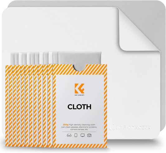 K&F CONCEPT 12 Pack Lens Cleaning Cloth | Microfiber Cleaning Cloth | Glasses Cleaning Cloths | Eyeglass Lens Cleaner | Eyeglasses, Camera Lens, VR/AR Headset, and Screen Cleaning | White & Grey
