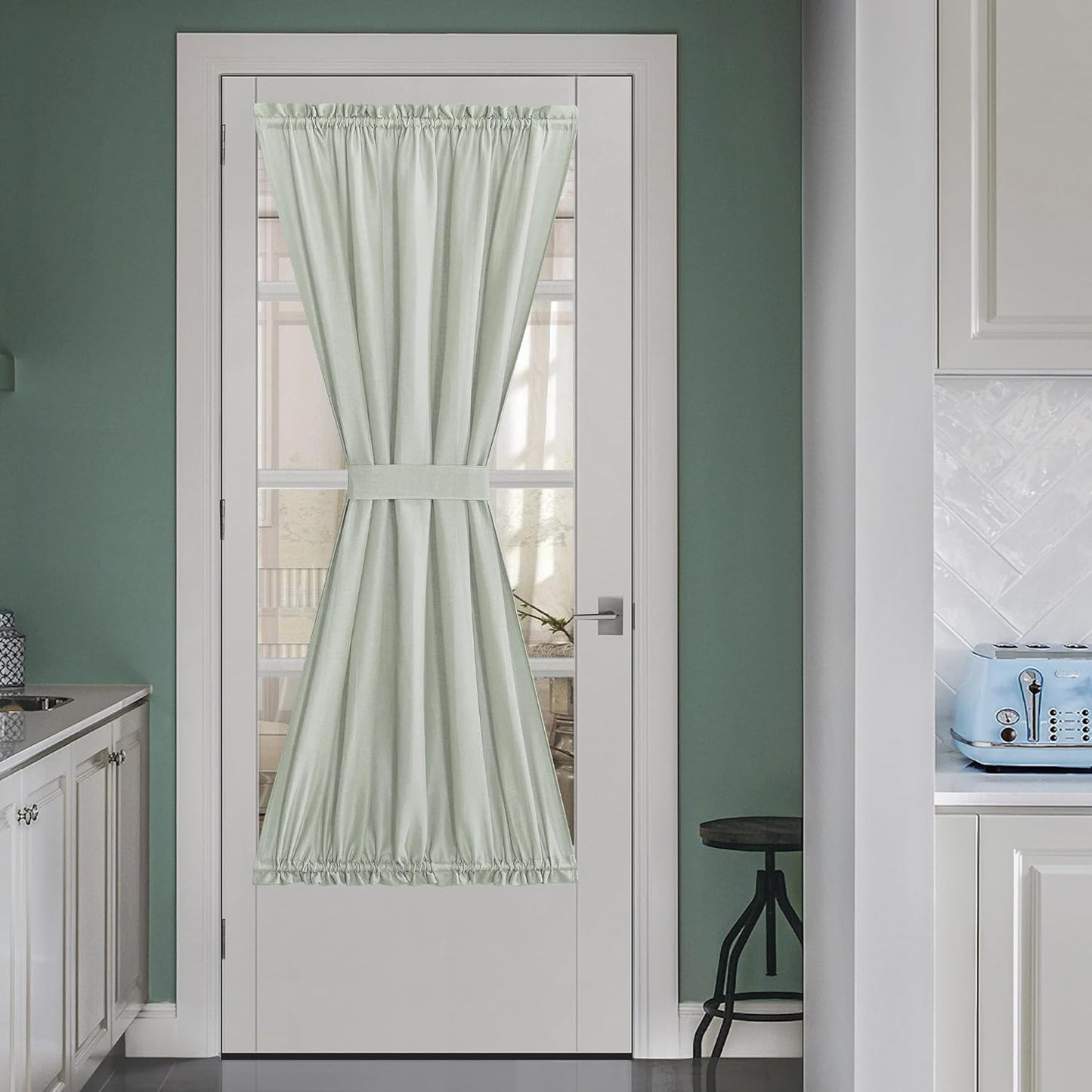 NICETOWN Sage Green Window Curtains Linen Blended, Privacy French Door Curtains Thermal Insulated Covering for Patio Glass Front with Tieback, W52 x L72 inch, 1 Panel