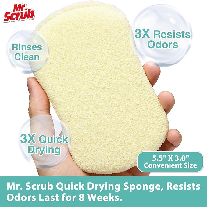 Sponges Kitchen Scrub Dish Sponge Scouring Pad, 24 Pack Cleaning Brush Scrubber Supplies for Soap, Dishwashing Dinnerware Sets Pan Pot Glass Dishwasher Sink Bathroom Towels Cloth Rags Holder