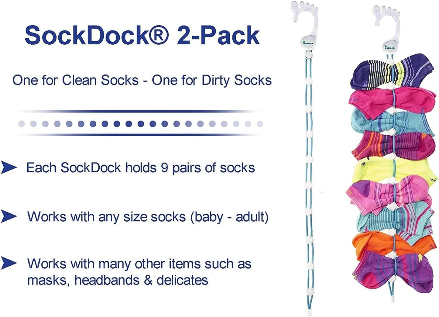 Sock Laundry Solution for Washing Drying & Storing Socks in Pairs, Clip & Hold Socks in Washer Dryer & Closet 2-Pack