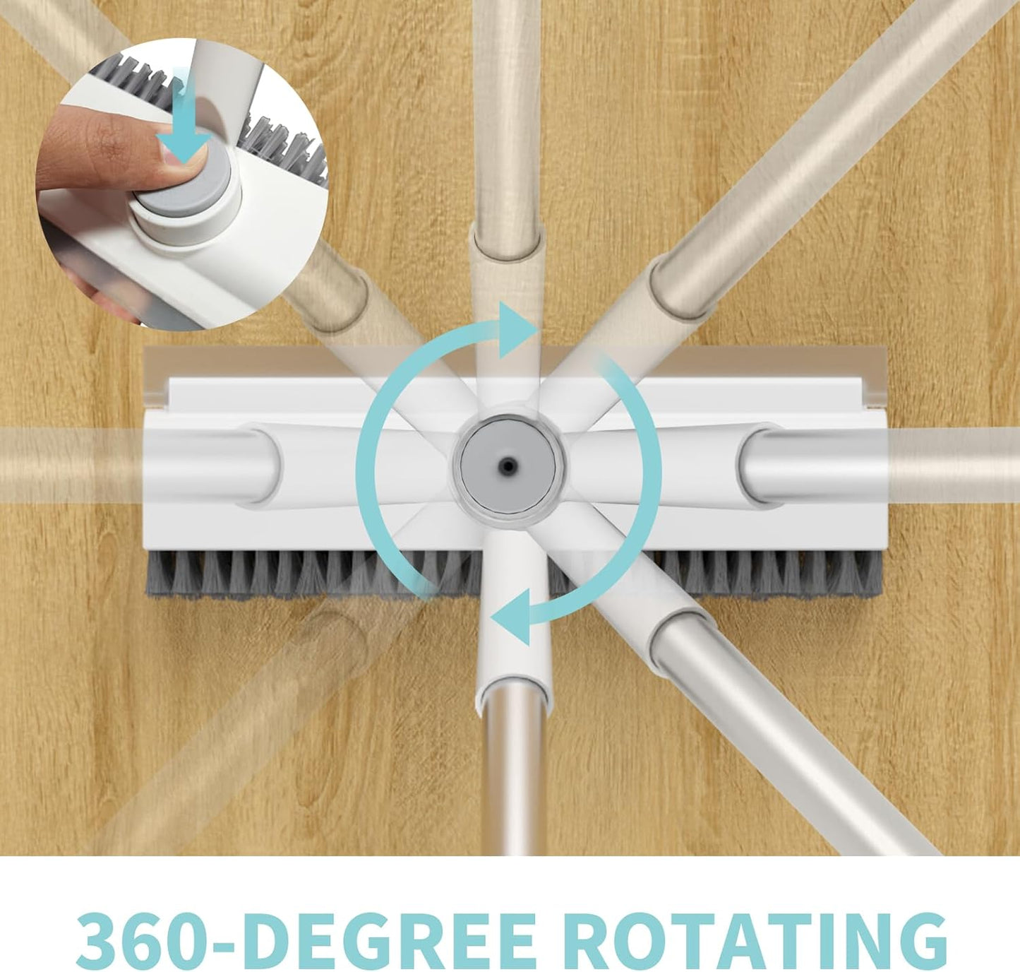 Floor Scrub Brush with Long Handle, 3 in 1 Scrape and Heavy-Duty Stiff Bristle Scrubber Brush for Cleaning Shower Bathroom, Patio, Garage, Kitchen, Wall and Deck (White, 1 Pack)