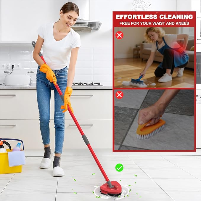 Aifacay 2-Pack Upgraded Scrub Brush Heads for O-Cedar EasyWring Spin Mop, Full-Bristle Heavy-Duty Replacement Mop Brush Attachments Compatible with 1-Tank Spin Mop Set for Deep House Cleaning