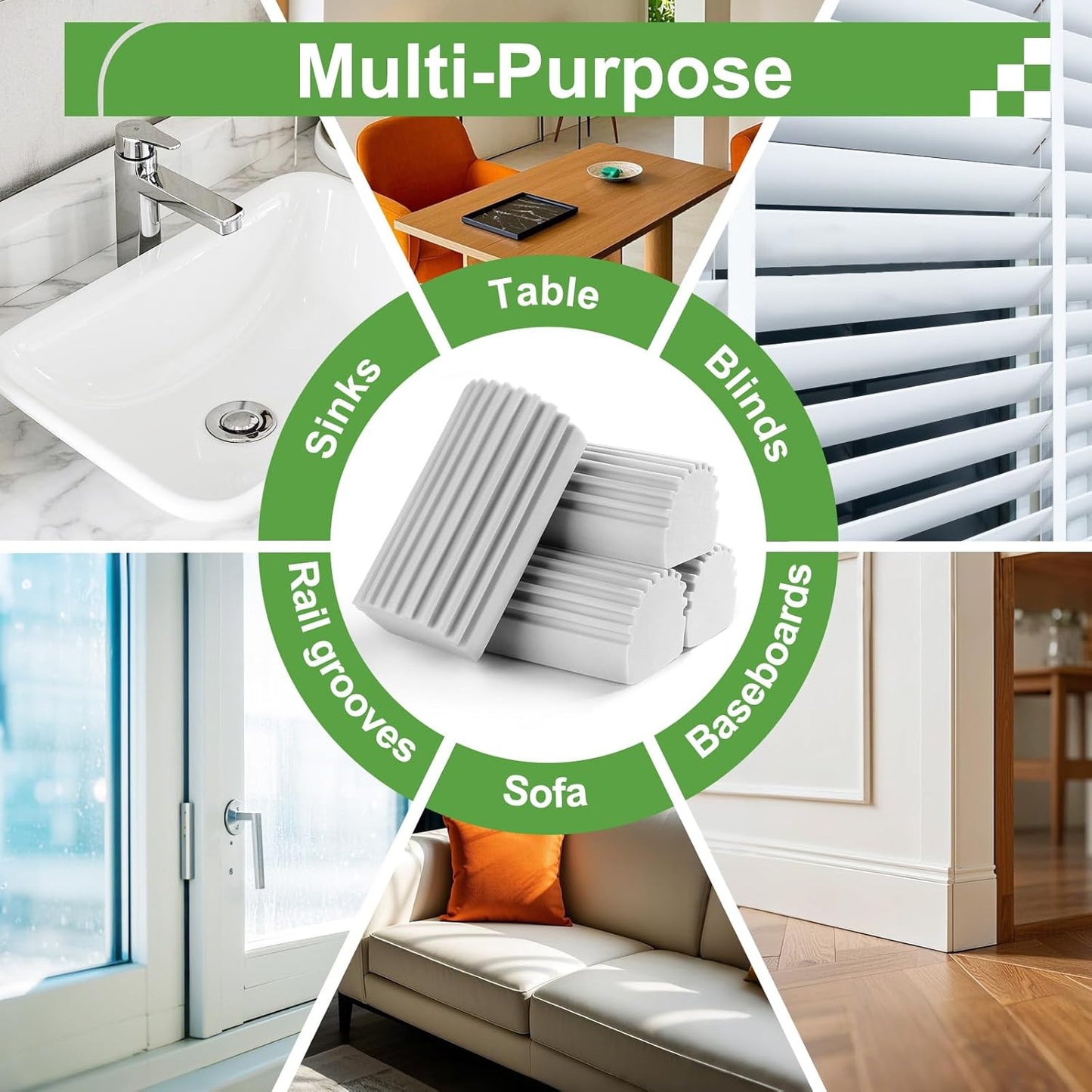 4-Pack Damp Clean Duster Sponge, Sponge Cleaning Brush, Duster for Cleaning Blinds, Glass, Baseboards, Vents, Railings, Mirrors,Window Track Grooves and Faucets（Gray）