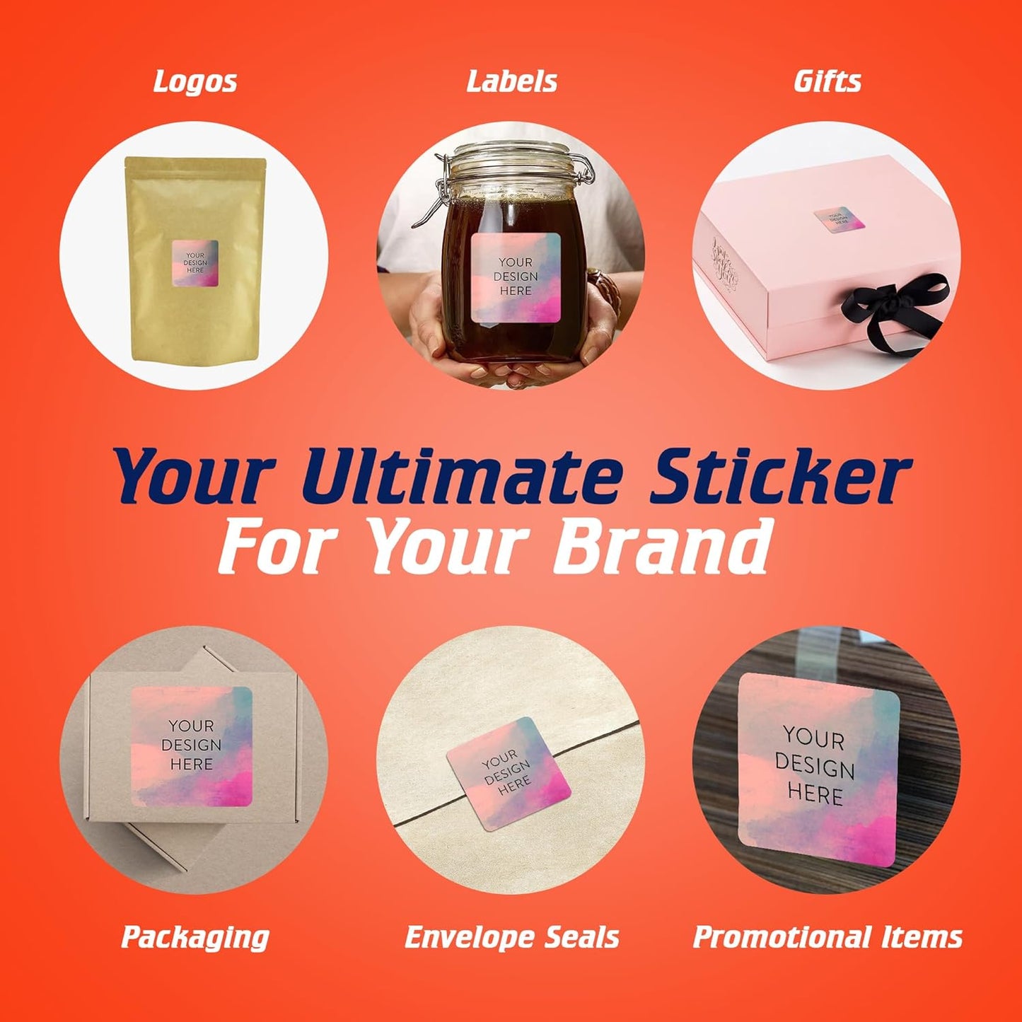 100 Custom Vinyl Stickers - Upload Your own Image, Text, Design, Logo - Personalized Logo Labels for Handmade, Packaging, Bottle, Jars, Candle, Brand Stickers (Rose, 1.5x1.5 Square)