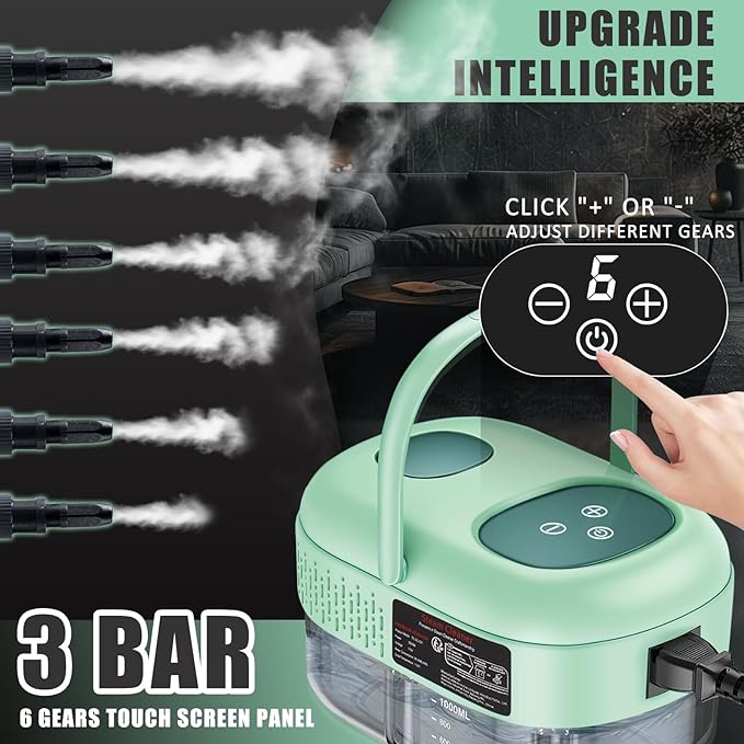 Handheld Steam Cleaner with Touch Screen, Portable Steamer for Cleaning, Hand Held Steamer Cleaner, Pressurized Hand Steam Cleaner for Home Car Detailing Walls Grout Couch Tile Carpet, Green