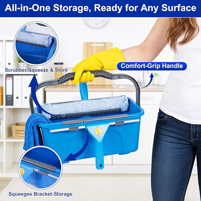 Professional Window Cleaning Kit, Window Washing Kit with 3 Gallon Bucket, 14-Inch Squeegee & 15-Inch Scrubber, 61-Inch Extendable Pole, Window Cleaning Equipment for Home & Commercial Use
