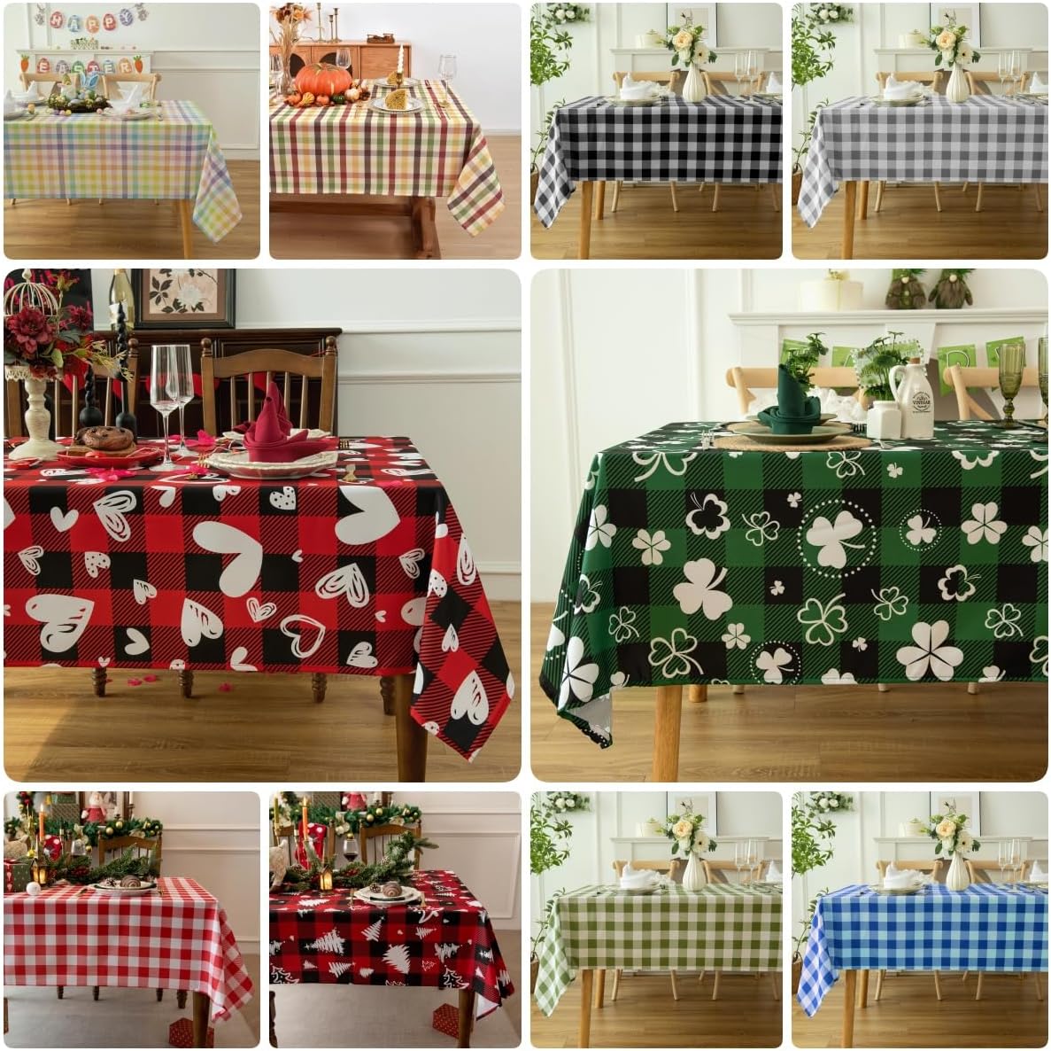 Waterproof Checkered Tablecloth Fabric - Rectangle 58x84 Inch Classic Gingham Buffalo Plaid Table Cloth for Indoor/Outdoor Use - Washable Table Cover for Kitchen, BBQs, and Parties