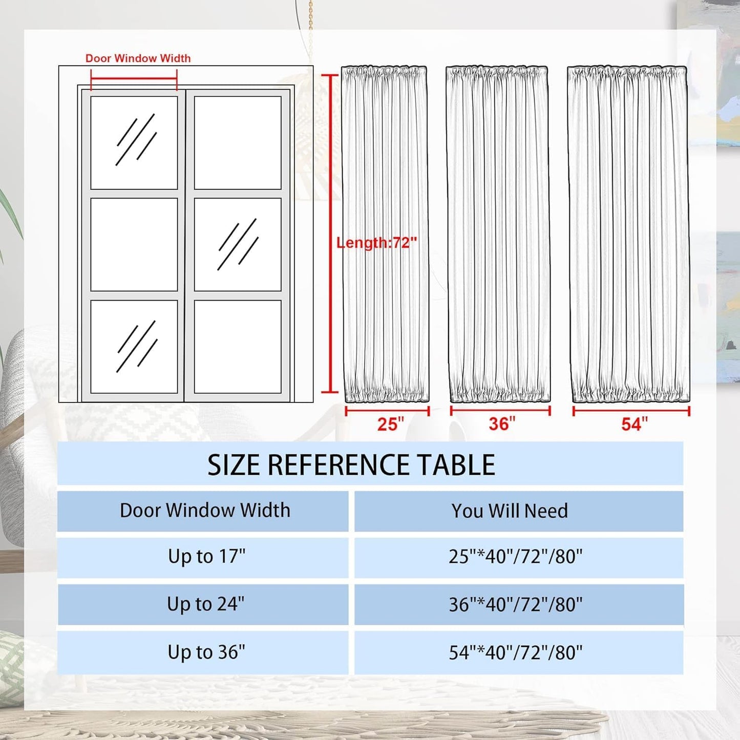 DWCN French Door Curtains – Rod Pocket Thermal Blackout Curtain for Doors with Glass Window, Kitchen and Patio Doors for Privacy, 36 X 72 Inches Long, 1 Curtain Panel with Tieback, Stone Blue