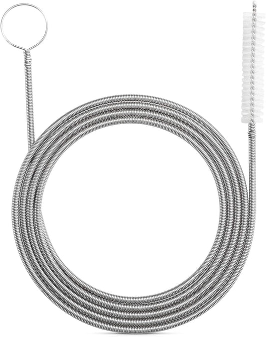 Extra-Thick Drain Brush with Stronger Spring 61-Inch Stainless Steel and Nylon Pipe Cleaner for Flexible, Curved & Slim Holes, Stronger Spring Version
