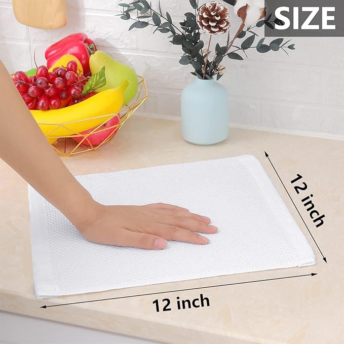Homaxy 100% Cotton Waffle Weave Kitchen Dish Cloths, 7-Pack Ultra Soft Absorbent Dish Towels, Quick Drying Dish Rags, 12 x 12 Inches, White