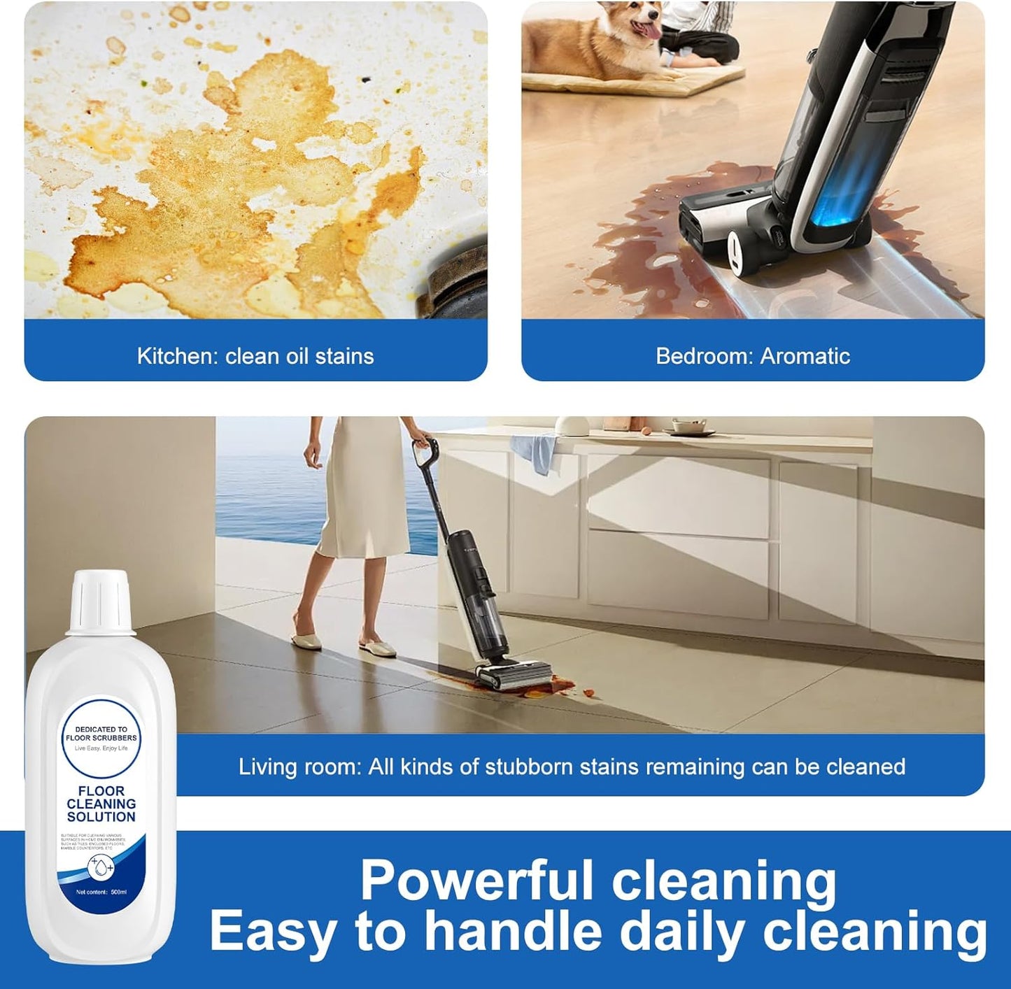 GCW Cleaning Solution Refill 500ML Blue Bottle Original Flavor Floor Cleaner Solution Compatible With Tineco iFLOOR, 3, S3, S5, S5 COMBO, S5 Pro 2, S6, S7 PRO, S7 COMBO Wet Dry Vacuum (2 bottle)