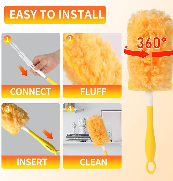 36 Pack Dusters Compatible with Swiffer Dusters for Cleaning, with 1 Handle, Multisurface 360° Dusters with 4X Microfibers, Disposable Heavy Duty Duster Refills, Helps Remove Allergens.