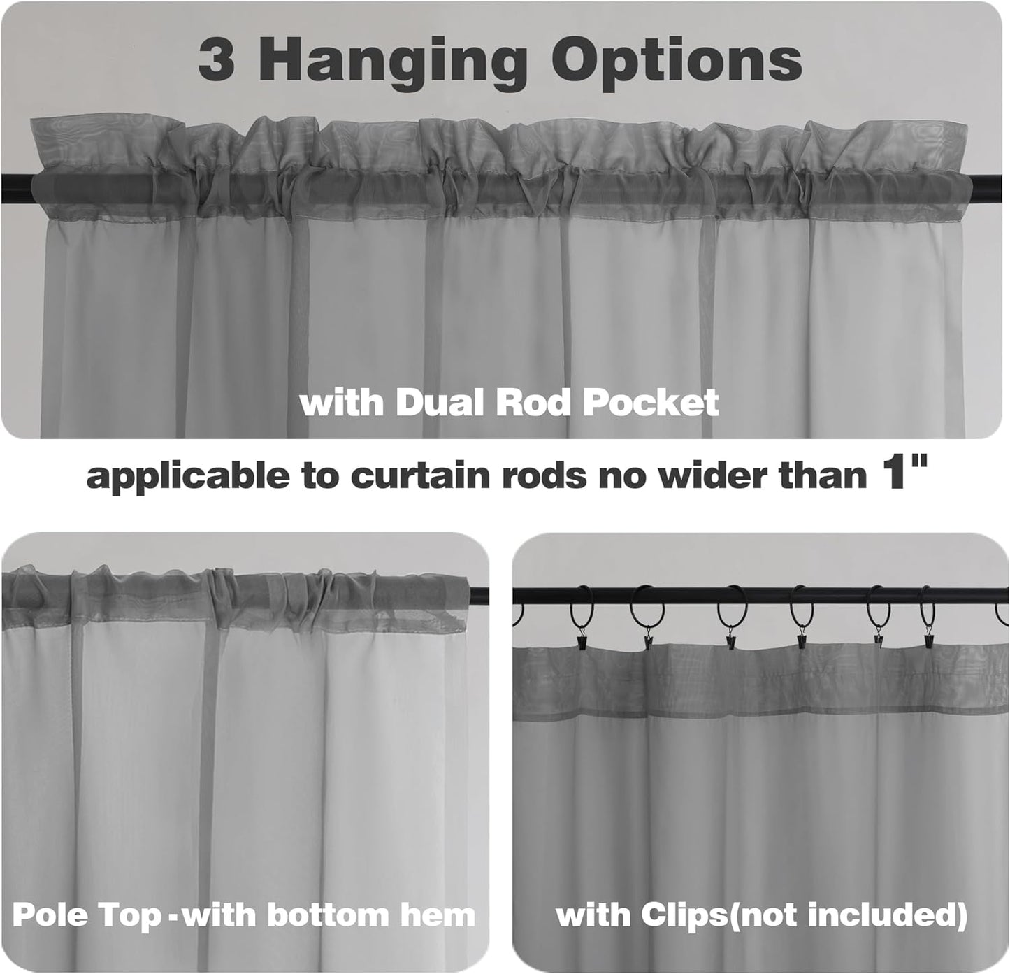 Chyhomenyc Sheer Window Curtain Panels 144 Inches Length 2 Pack, Long Elegant Voile Window Scarf Drapes Backdrop for Canopy Bed/Wedding/Living Room, 42Wx144L inches, Charcoal Grey