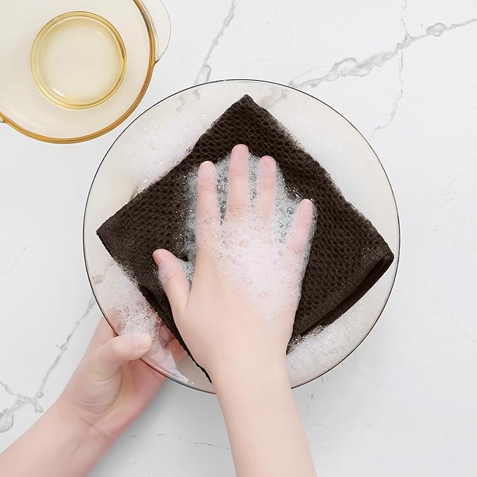 Homaxy 100% Cotton Waffle Weave Kitchen Dish Cloths, 4-Pack Ultra Soft Absorbent Dish Towels, Quick Drying Dish Rags, 12 x 12 Inches, Dark Brown