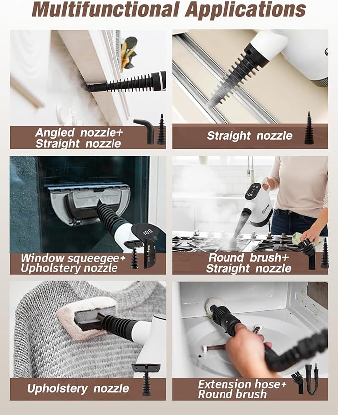 Saker EverSteam Instant-Heat Steam Cleaner for Home,15s Heat-up Handheld Steam Cleaner, Lightweight Portable Continuous Refill Steamer for Deep Cleaning of Floor, Car and Kitchen