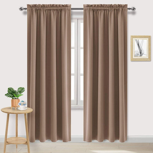 DWCN Blackout Curtains for Living Room Thermal Insulated, Energy Saving & Noise Reducing Bedroom Curtains, Khaki, W 70x L 84 Inch, Set of 2 Rod Pocket Curtain Panels