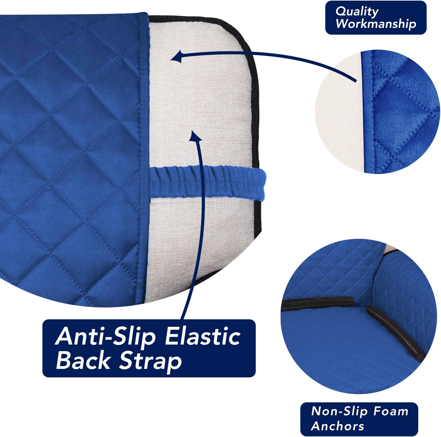 PureFit Reversible Quilted Sofa Cover, Water Resistant Slipcover Furniture Protector, Washable Couch Cover with Non Slip and Elastic Straps for Kids, Pets (Loveseat, Classic Blue/Ivory)