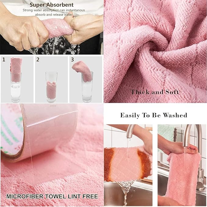 24 Pack Kitchen Cloth, Microfiber Dish Towels Washcloths, Super Absorbent Coral Velvet Dishtowels, Premium Cleaning Cloths,Non-Stick Oil Quick Dry Dish Towels, Soft Tea Towel, Table Cleaning Cloths.