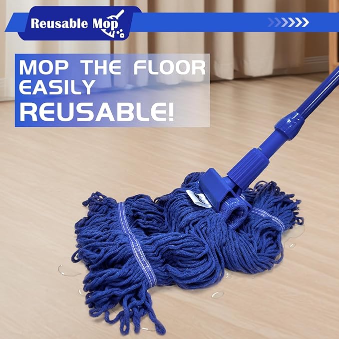Heavy Duty Wet Industrial Cleaning Mop Head – 21 oz Blue mop Head Replacement Cotton Washable Industrial mop Heads Heavy Duty for Commercial & Home Cleaning（Blue）