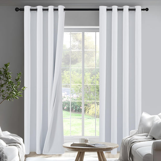 PONY DANCE White Total Blackout Curtains 84 inch Length 2 Panels Set, 100% Black Out Grommet Thermal Insulated Drapes for Bedroom, Noise Reducing Window Treatments for Living Room, 34" W x 84" L