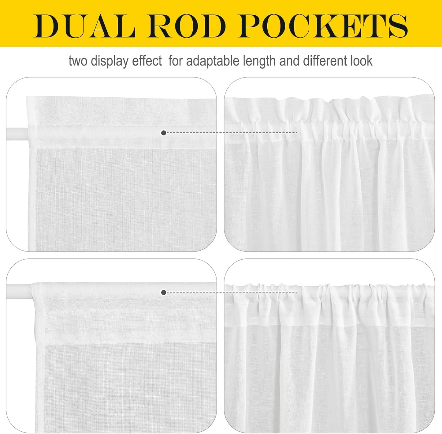 NICETOWN Sheer Door Curtain for Windows, Light Filgtering French Door Curtain Self Adhesive Window Blind for Patio Sidelight Cover Tie Up Shade, W26 x L50 in, 1 Panel, Pure White