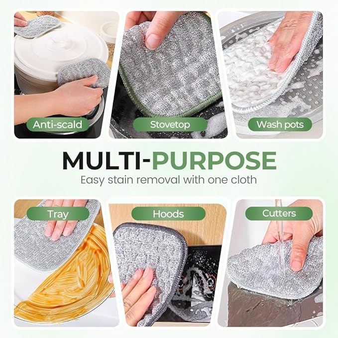 Multipurpose Wire Dishwashing Cloth, 2025 Upgraded Double-Sided Cleaning Cloth, Silver Stainless Steel Cloth and Multi-Layer Cotton Thread, Metal Scrubbing Pads Sponge Cloths for Home Kitchen (15)