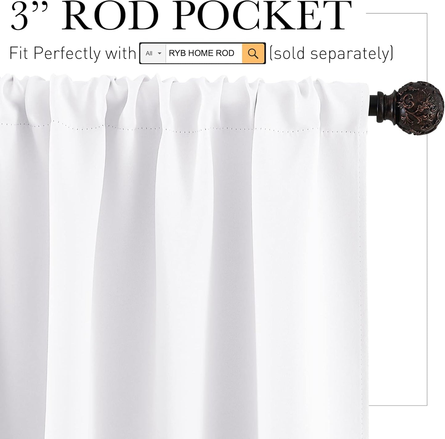 RYB HOME Room Darkening Curtains for Small Winow Lower Portion Decor Energy Saving Drapes for Kitchen Bedroom Bathroom Downstairs Window RV Curtains, W 29 x L 24, Pure White, 2 Panels