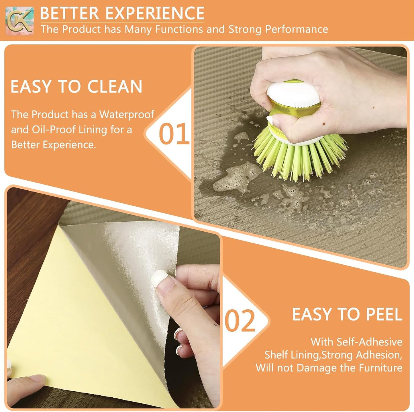 Self-Adhesive Shelf Liner Kitchen Liner, Waterproof Backed Paper Easy Peel and Stick Contact Liner Without Residue for Decor Your Desk Surface, Kitchen Countertops (Dark Khaki, 35.4 x 118.1 inches)