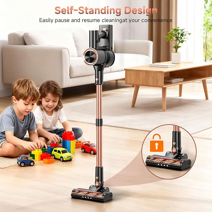 Cordless Stick Vacuum Cleaner - 45KPA Powerful Suction Vacuum with 45 Min Runtime, Detachable Battery, Anti-Tangle & 1.5L Dust Cup, 8 in 1 Vacuum Cleaner for Pet Hair, Carpet, HardFloor, Pink