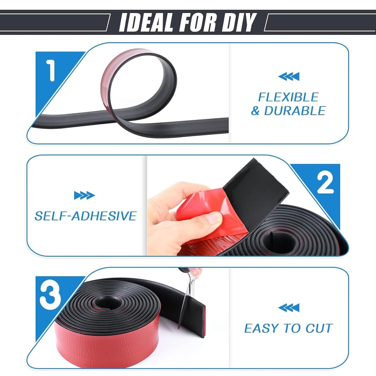 Neoprene Rubber Strips Self Adhesive Sheets, Rolls & Strips with Adhesive Backing Rubber Pads Self Stick Seal Gasket Tape for Matting Padding - 3” Wide x 1/16" Thick x 10' Long