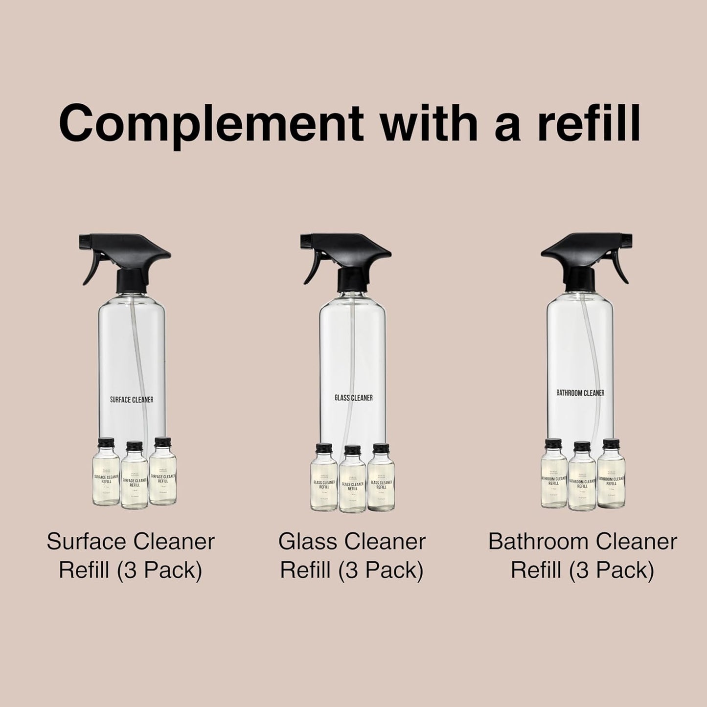 Public Goods Empty Glass Spray Bottle for Multi-Surface Cleaner | Refillable Spray Bottle for Cleaning | Made with Borosilicate Glass for Countertops, Tile, Floors, Appliances | BPA Free | 24 Oz