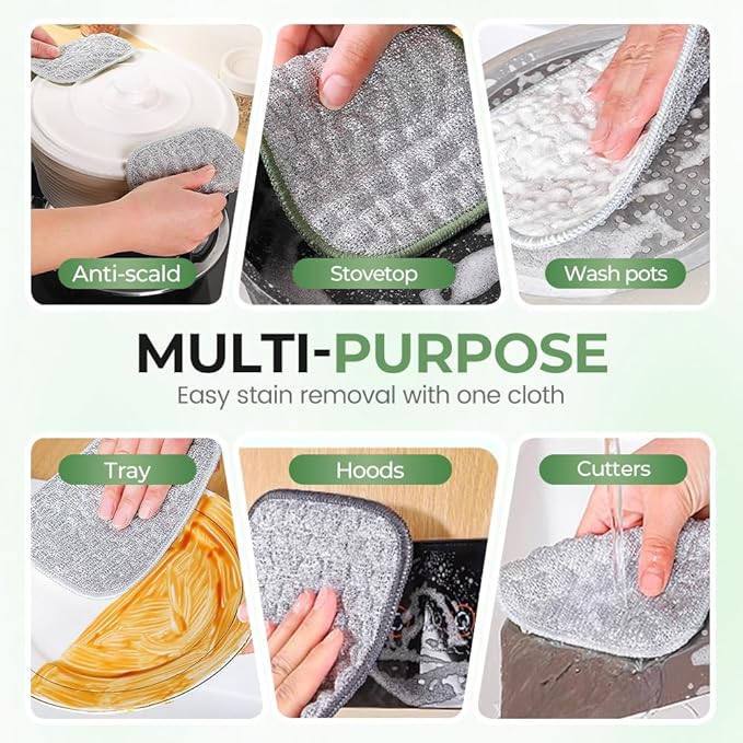 Multipurpose Wire Dishwashing Cloth, 2025 Upgraded Double-Sided Cleaning Cloth, Silver Stainless Steel Cloth and Multi-Layer Cotton Thread, Metal Scrubbing Pads Sponge Cloths for Home Kitchen (5)